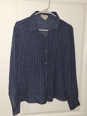 Michael Kors Navy and Light Blue Geometric Button-Front Blouse